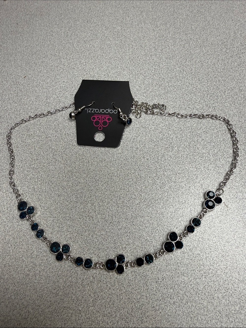 paparazzi Silver-Tone Navy Blue Cluster Crystal Necklace